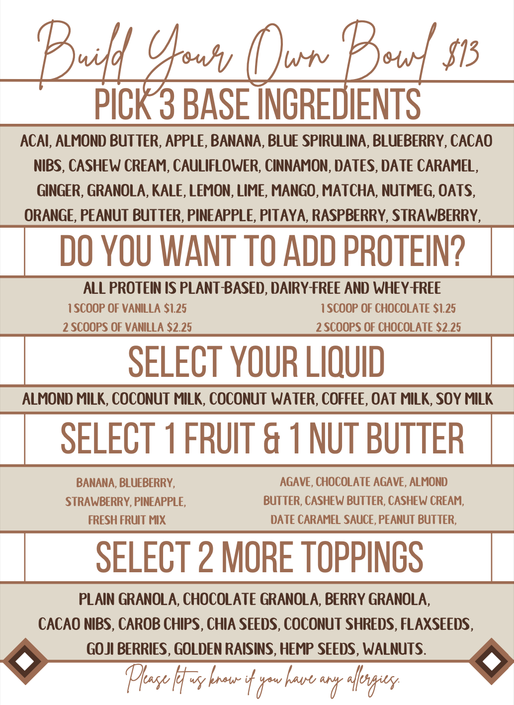 Build Your Own Menu BARE Blends